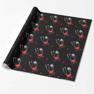 Happy Valentine Champagne Flute Glasses Red Hearts Wrapping Paper