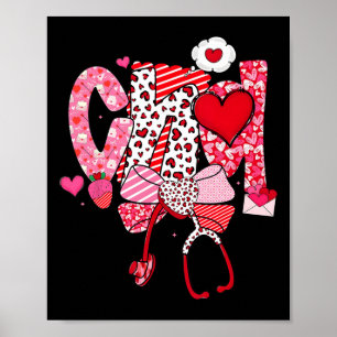 Happy Valentine Cna Nurse Coquette Bow Heart Girl Poster