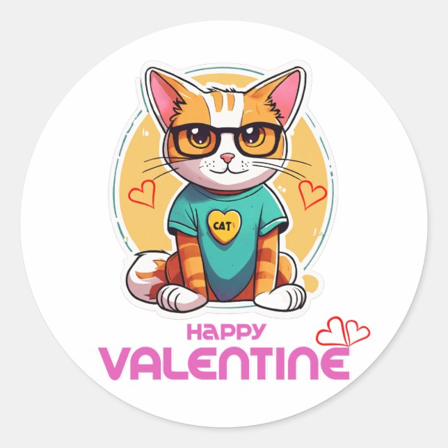 Happy Valentine Day  Classic Round Sticker (Front)