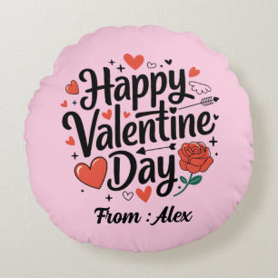 Happy Valentine day romantic rose heart on white Round Pillow