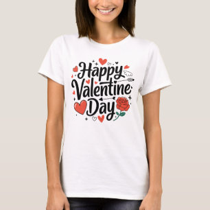 Happy Valentine day romantic rose heart on white T-Shirt