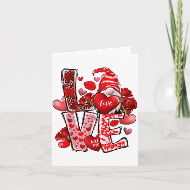 Happy Valentine Gnome Heart Valentine's Day Couple Card (Front)