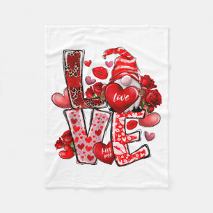 Happy Valentine Gnome Heart Valentine's Day Couple Fleece Blanket