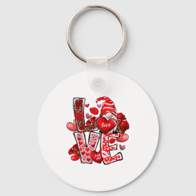 Happy Valentine Gnome Heart Valentine's Day Couple Keychain (Front)