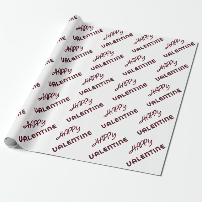 Happy Valentine Hearts Typography Funny Cute Text Wrapping Paper (Unrolled)