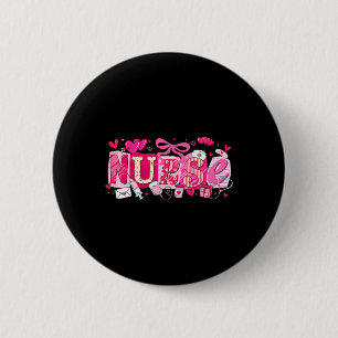Happy Valentine Nurse Coquette Bow Heart Girl Wome 2 Inch Round Button