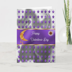 Happy Valentine Orange Moon Jewels & Stars Card