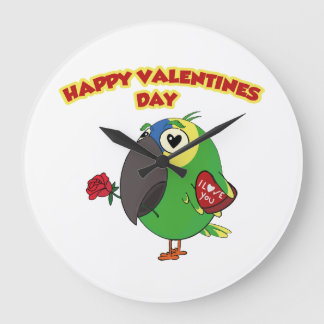 happy valentine parrot large clock