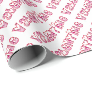 Happy Valentine Pink Hearts Typography Cute Wrapping Paper