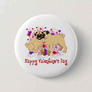 Happy Valentine Pug Kissing Tees 2 Inch Round Button