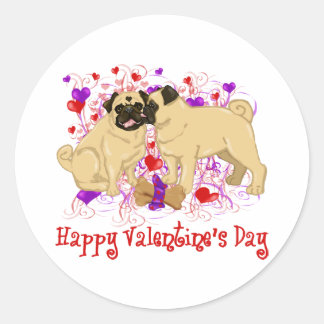 Happy Valentine Pug Kissing Tees Classic Round Sticker
