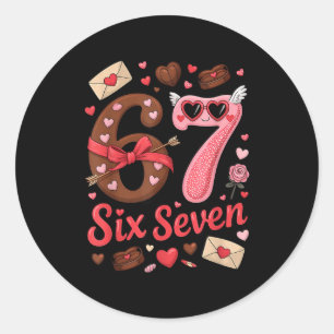 Happy Valentine’s Day 67 Meme Hearts Coquette Bow Classic Round Sticker
