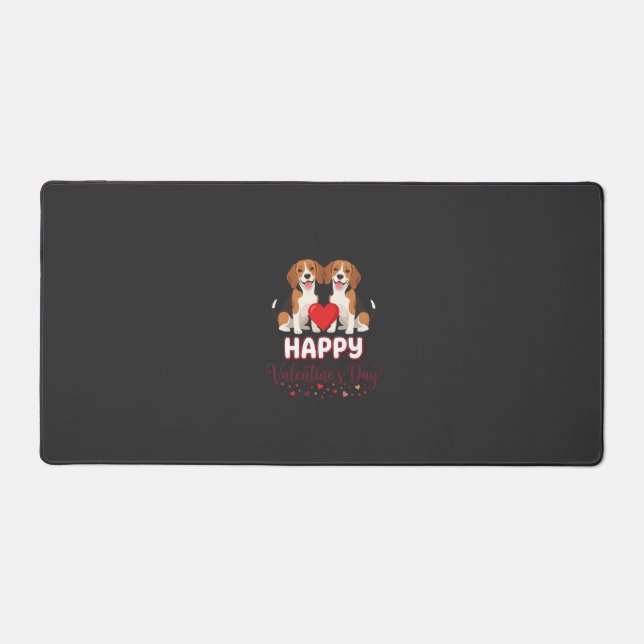 Happy Valentine’s Day Beagle Couple Desk Mat (Front)