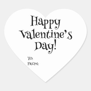 Happy Valentine’s Day black white to from blank Heart Sticker