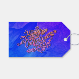Happy Valentine’s Day blue heart lettering Gift Tags