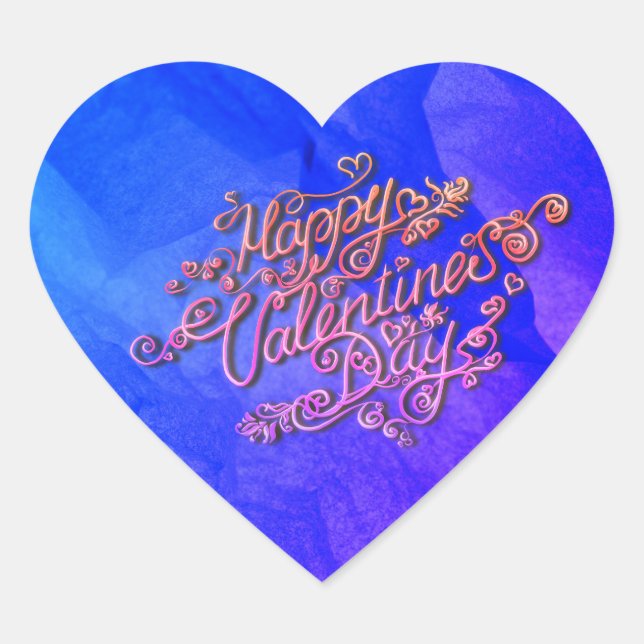 Happy Valentine’s Day blue heart lettering Sticker (Front)