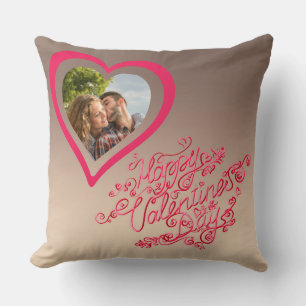 Happy Valentine’s day calligraphy Heart photo Throw Pillow