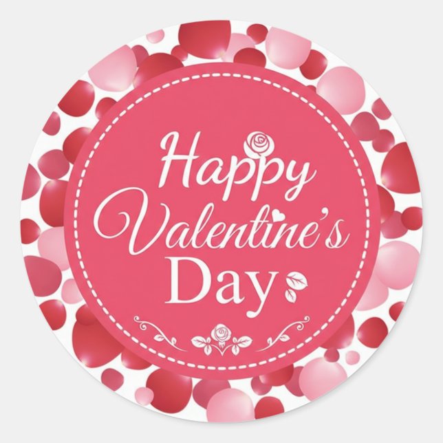 Happy Valentine’s Day Classic Round Sticker ❤️🌹 (Front)