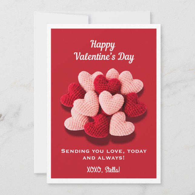 Happy Valentine’s Day Crochet Heart Flat Card  (Front)