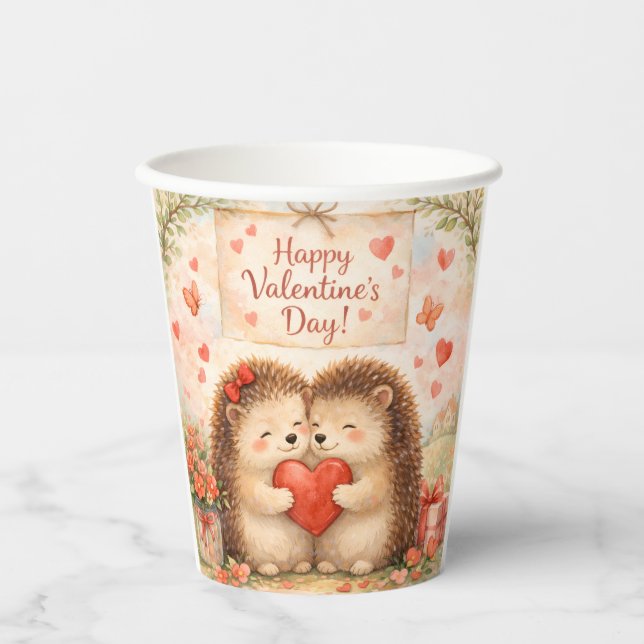 Happy Valentine’s Day Cute Animal Couples  Paper Cups (Front)