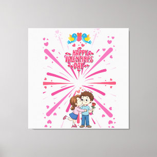 Happy Valentine’s Day Cute Couple Illustration  Canvas Print