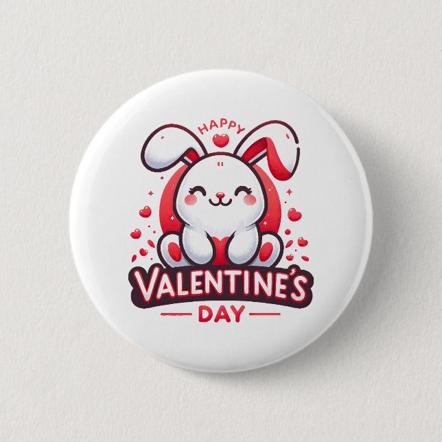 Happy Valentine s Day Cute Rabbit 2 Inch Round Button (Front)