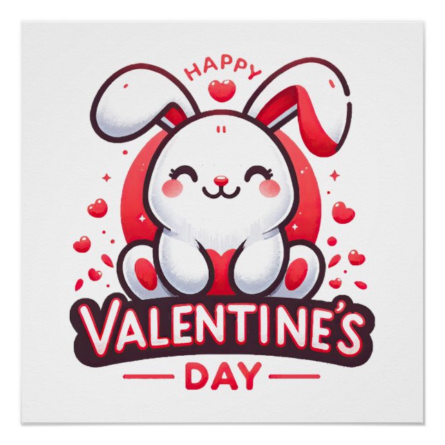 Happy Valentine s Day Cute Rabbit Poster (Front)