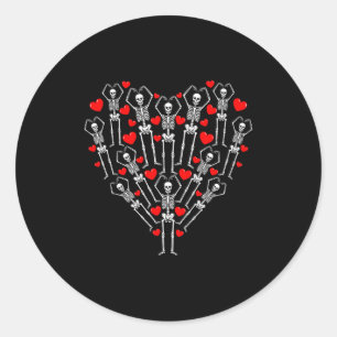 Happy Valentine’s Day Funny Skeleton Heart In Birt Classic Round Sticker