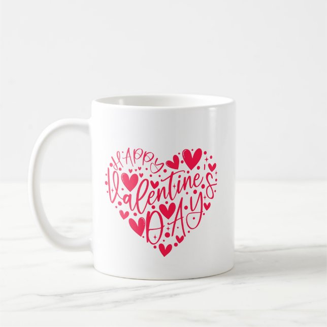 Happy Valentine’s Day Heart Lettering Coffee Mug (Left)