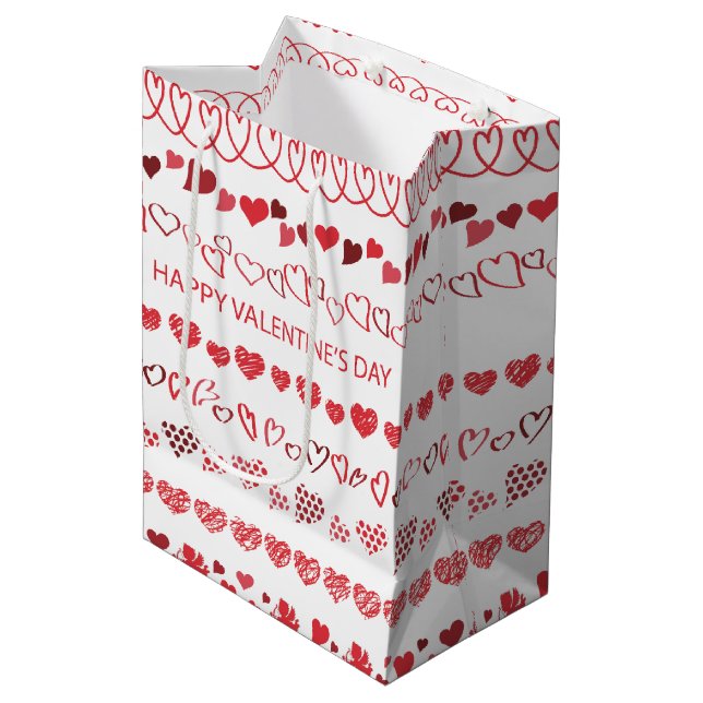 Happy Valentine’s Day Hearts Romantic Holiday Medium Gift Bag (Front Angled)