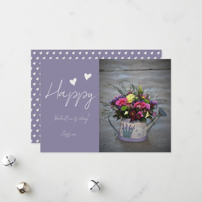Happy Valentine`s Day Modern Script Photo Holiday Card (Front/Back In Situ)