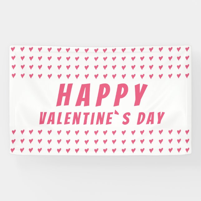 Happy Valentine`s Day Pink Heart  Banner (Horizontal)