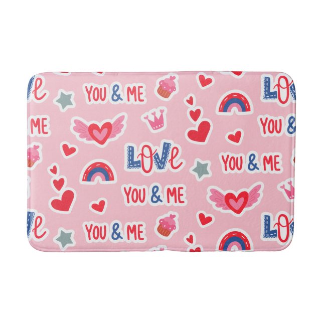 Happy Valentine’s Day Red Heart Art Romantic Lover Bath Mat (Front)