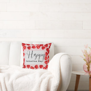 Happy Valentine’s Day – Red Heart Pattern Romantic Throw Pillow
