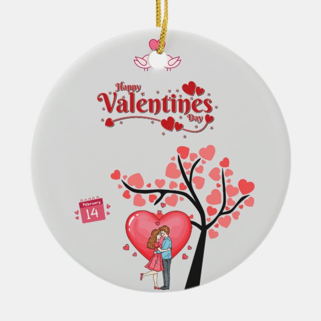 Happy Valentine’s Day – Romantic Couple  Ceramic Ornament (Front)