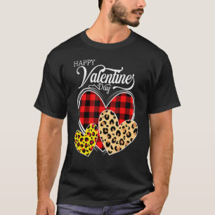 Happy Valentine S Day Three Leopard And Plaid Hear T-Shirt