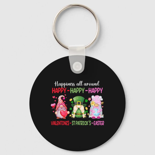 Happy Valentine St Patrick Easter Gnome Happiness  Keychain (Front)