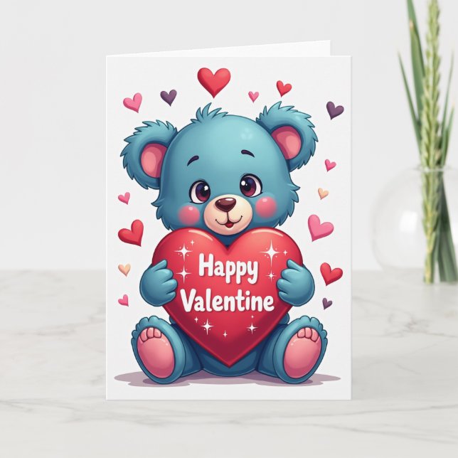 Happy Valentine Teddy Bear Card (Front)