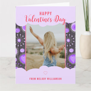 Happy Valentine Whimsical Purple heart flower Name Card