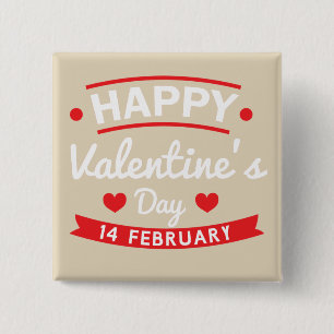 Happy Valentine's 14 February 2 Inch Square Button