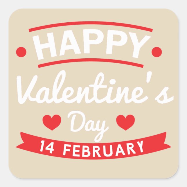 Happy Valentine's 14 February Square Sticker (Front)