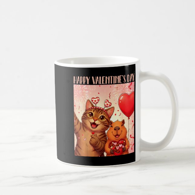 Happy Valentines 2026 Cute Cat Capybara Party Art  Coffee Mug (Right)