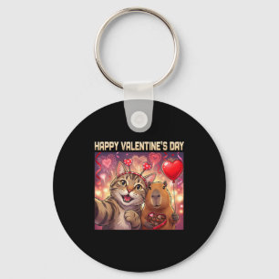 Happy Valentines 2026 Cute Cat Capybara Party Art  Keychain