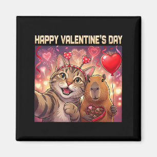 Happy Valentines 2026 Cute Cat Capybara Party Art  Magnet