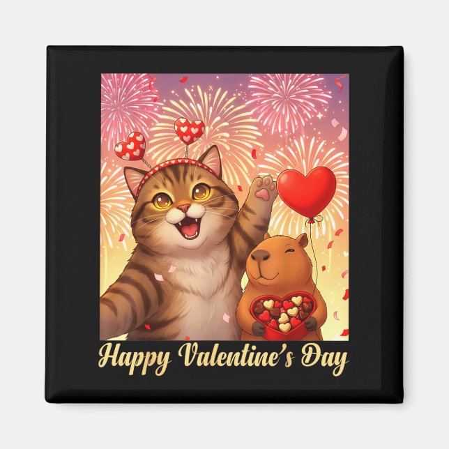 Happy Valentines 2026 Cute Cat Capybara Party Art  Magnet (Front)