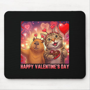 Happy Valentines 2026 Cute Cat Capybara Party Art  Mouse Pad