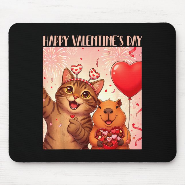 Happy Valentines 2026 Cute Cat Capybara Party Art  Mouse Pad (Front)