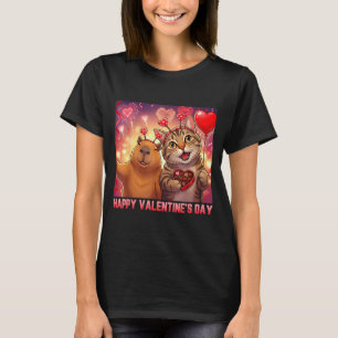 Happy Valentines 2026 Cute Cat Capybara Party Art  T-Shirt