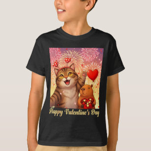 Happy Valentines 2026 Cute Cat Capybara Party Art  T-Shirt