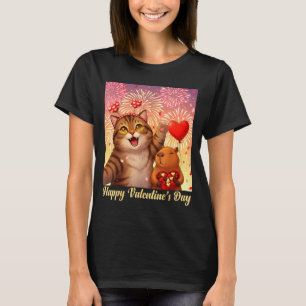 Happy Valentines 2026 Cute Cat Capybara Party Art  T-Shirt